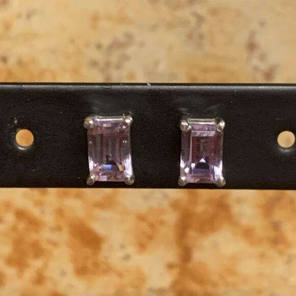 Sterting Silver and Light Amethyst Emerald Cut Stud Earrings - Picture 3 of 7